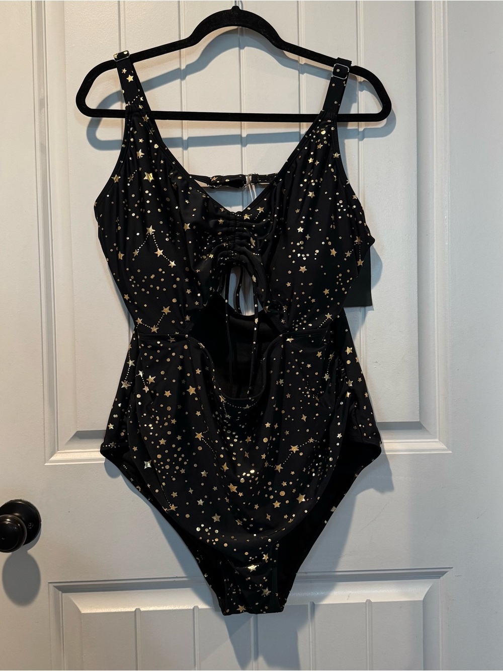 Black & Gold Star Ruched One-Piece Swimsuit